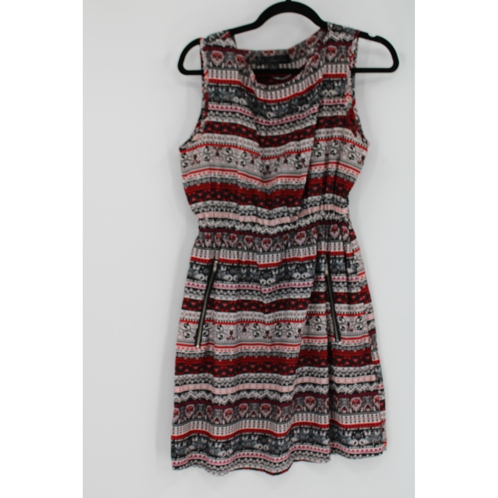 Feathers Dress Womens Large Boho Geometric Sleeveless Zip Pockets - Picture 1 of 8